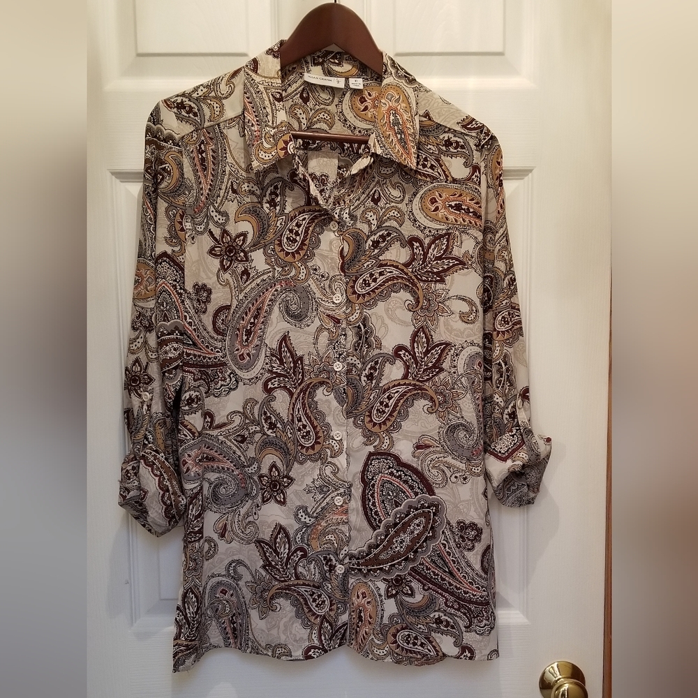 Susan Graver Paisley Long Sleeved Button-Down Tunic
